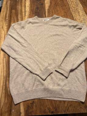 Pronto Uomo 100% Cashmere V-Neck Sweater in Beige Taupe Size L flawed